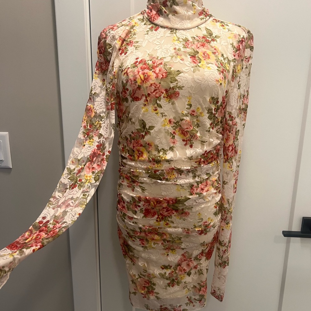 Vici Cream and Pink Long Sleeve Dress